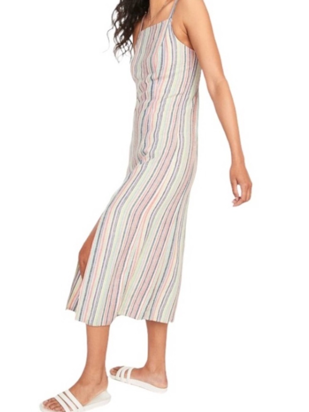 Old Navy XXL Sleeveless Striped Linen-Blend Maxi Shift Dress Rainbow NWT